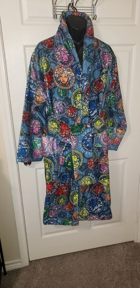 NWT Versace Multicolor-Blu Size X Large Cotton Terry Bathrobe ZACP00008 - Image 4 of 4