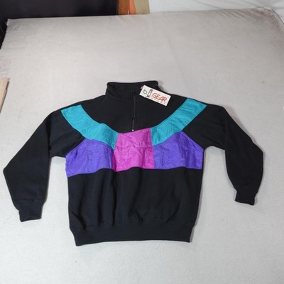 Vintage Colorblock Sweatshirt Mens Large Black Quarter Zip Purple b.i Gear Sport