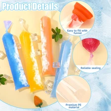 160 Large Ice Lolly Bags Disposable Ice Popsicle Mold, Freezer Tubes Ice Crea...