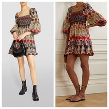 Alice + Olivia Paisley Print Julissa Smoked Empire Waist Mini Dress Size 4 NWOT