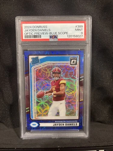 2024 Panini Donruss Rated Rookie Jayden Daniels Optic Preview Blue Scope PSA 9