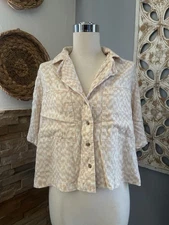 Universal Thread cream checkered, button-up, boho style, retro vibe, linenblend