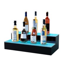LED Lighted Liquor Bottle Display Shelf,16-Inch 2-Step Bar Bottle Display She...