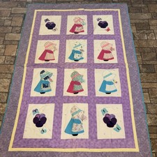 Vintage Hand Crafted Quilt - Sunbonnet Sue and Sam Nursery Blanket Read Descipt