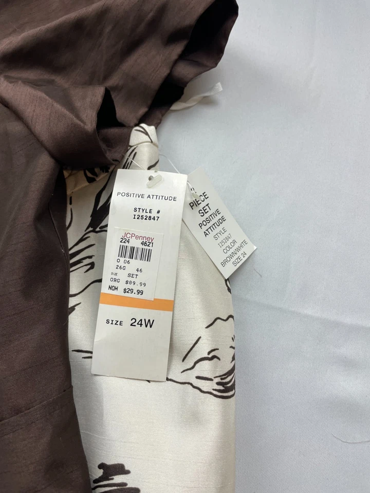 复古 POSITIVE ATTITUDE 套装 2 件套夹克和裙子,尺寸 24 棕色花卉新品 — 第 3/4 张图片