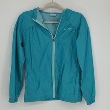 Columbia Girl's Lightweight Jacket Size Large Wind Breaker Blue Packable Rain