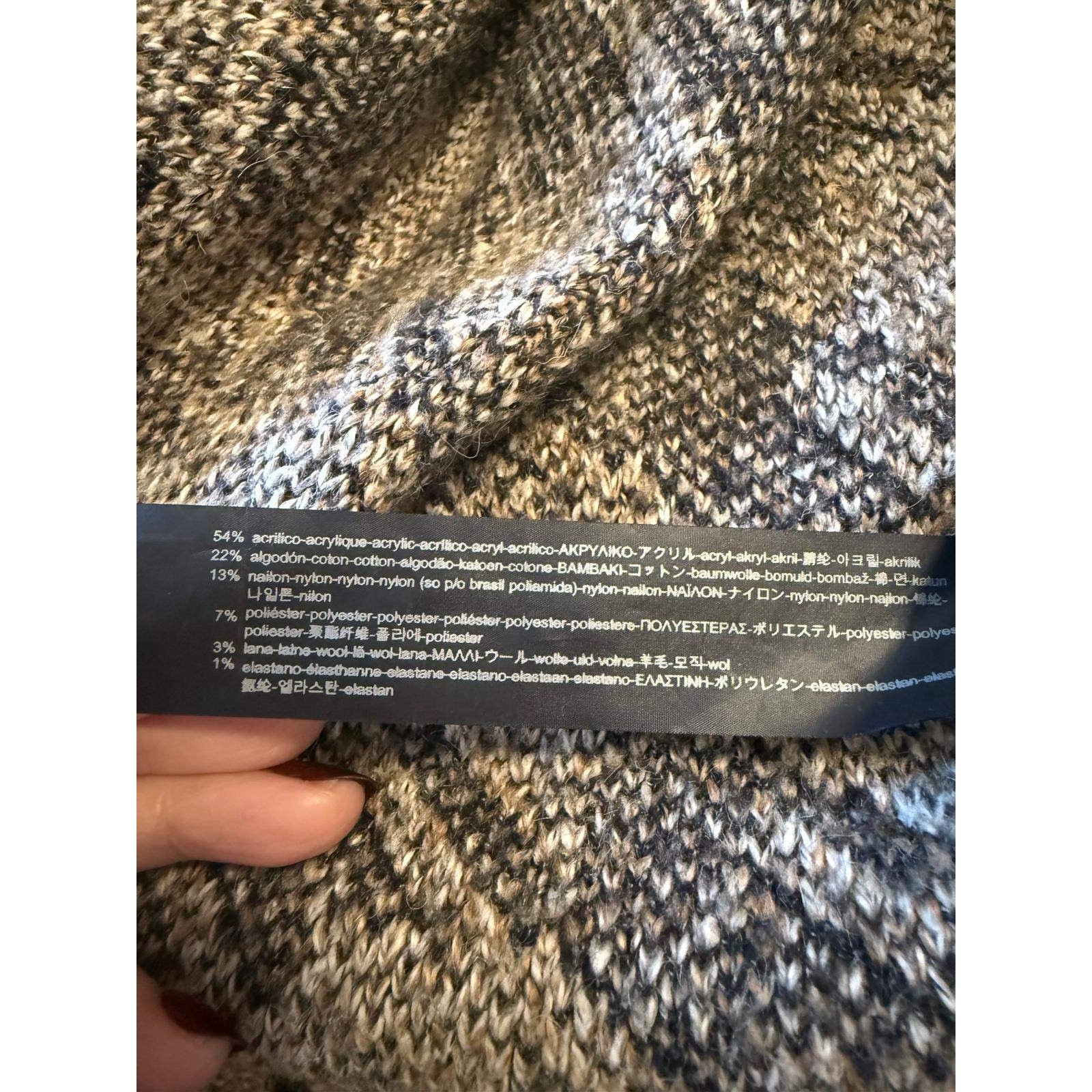 Zara Knit Hooded Cardigan Sweater M Houndstooth Black Beige Wool Blend Rare image 6