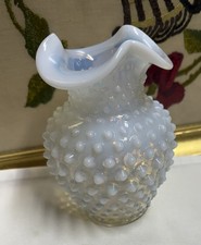 Vintage Hobnail White Opalescent Small Bud Floral 5inch Vase