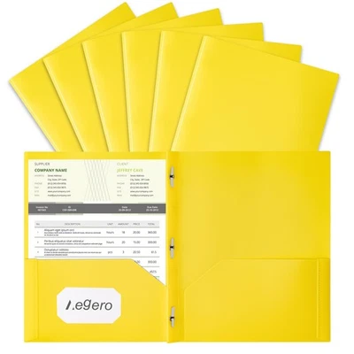 Folders With Pockets And Prong Fasteners Plastic School Yellow 6 Pack Set - Image 1 of 4