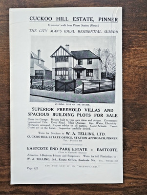 Cuckoo Hill Estate, Pinner, London - antiker Wohnungswerbedruck - 1931