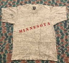 Vintage 80’s Minnesota Map AOP Screen Stars Best Single Stitch Made In USA Tee L
