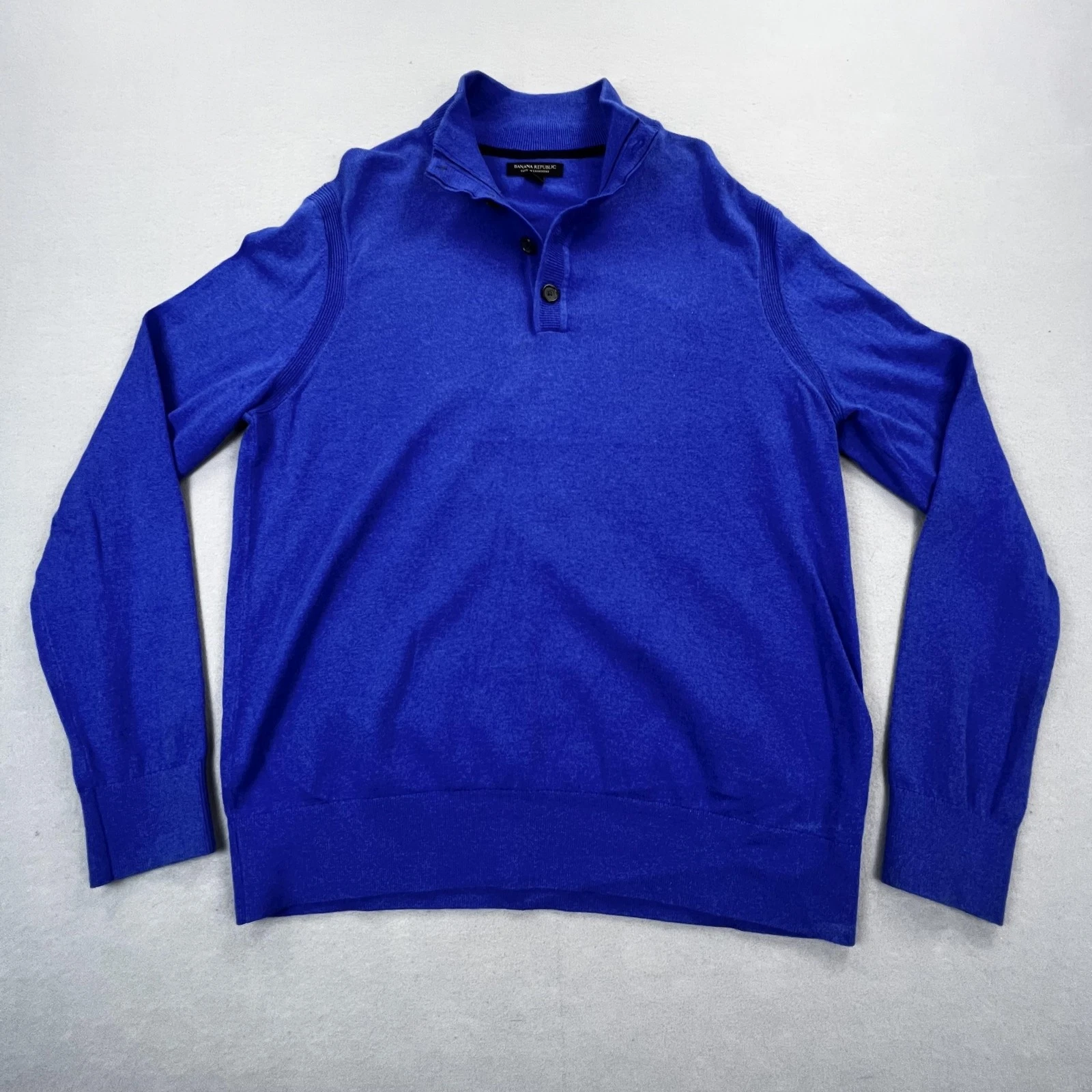 Banana Republic Sweater Mens XL Blue Cotton Cashmere Mock Neck Henley Pullover