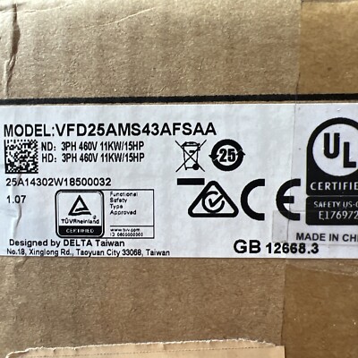 Delta Inverter Frequency Converter VFD25AMS43AFSAA NOS (ships from CA)