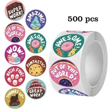 500 pcs Sticker Seals Roll Colorful Dessert Encouragement Praise Self Adhesive