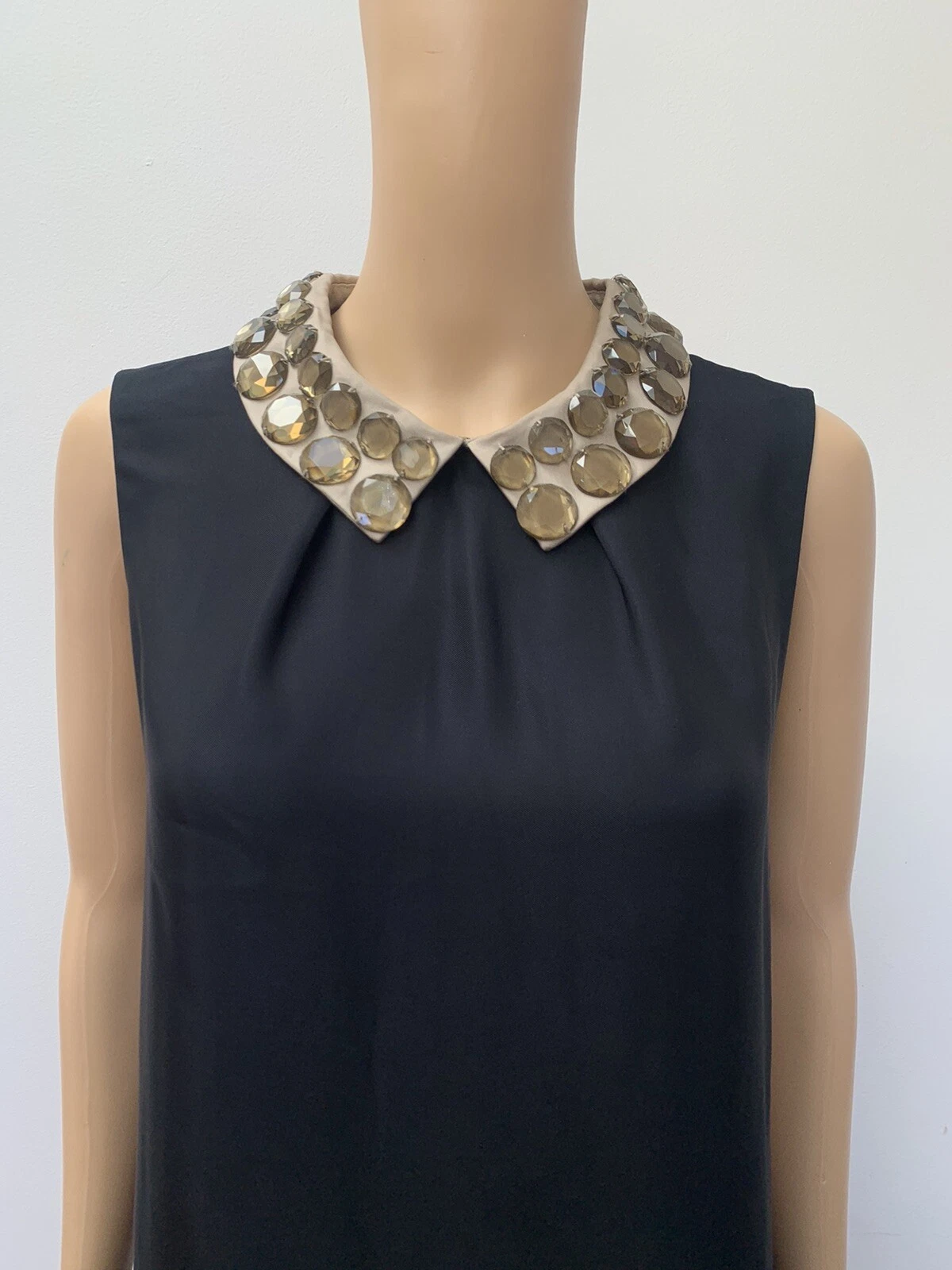 Abito Kate Spade nero classico LBD gioiello colletto smanicato carriera tubino 6