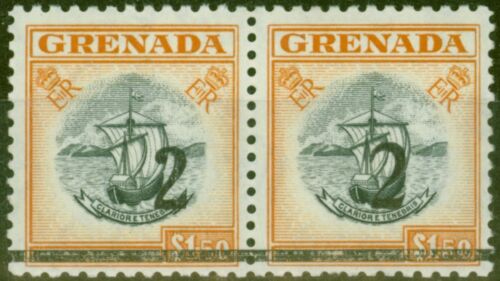 Grenada 1965 2 on $1.50 Black & Orange Setting a & B in a V.F Mtd Mint Pair - Picture 1 of 1