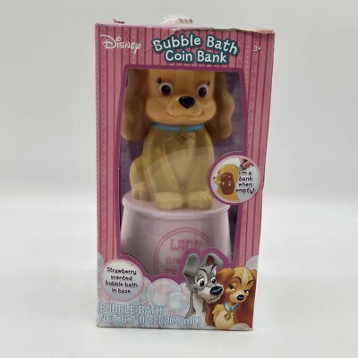 Disney Strawberry Scented Bubble Bath Coin Bank Lady And The Tramp New In Box