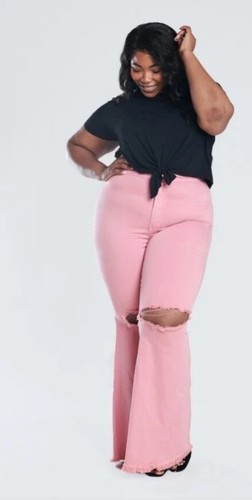 Plus Size Pink Distressed Bell Bottom Jeans | eBay