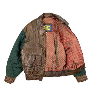 Mysterious 80S Camel Leather Switching Quilted Blouson