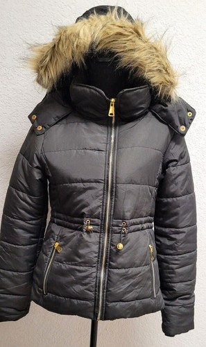 Rue 21 Coat (L) Black w/ Faux Fur Hood 