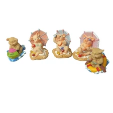 Resin Beach Pig Figurines Bikinis Umbrellas Kids Watersports Set of 5