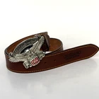 1991 Harley Davidson Eagle Belt Buckle Baron USA w Leather Belt Size 38