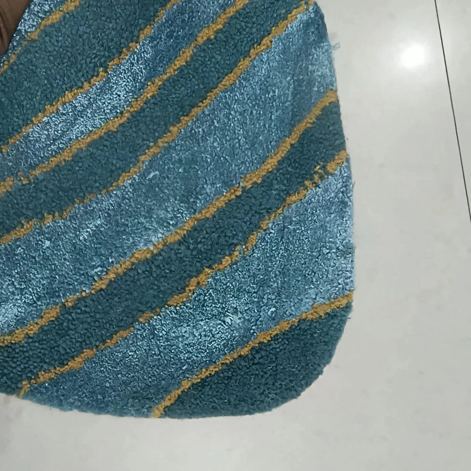 Blue And Gold Scandinavian Style Retro Hand Made Tufted Rug Living Room 2.6X8.5 - Image 3 of 4