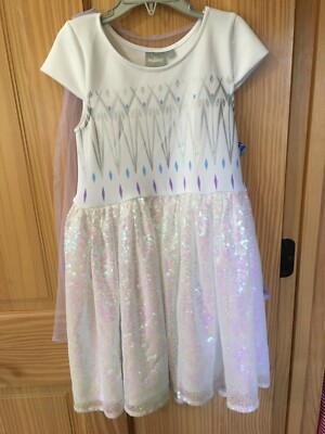New Disney Frozen Elsa Costume Dress Cosplay Party White Sequin Cape M,XL