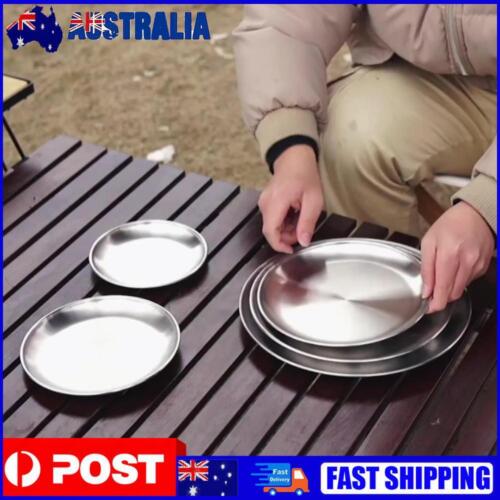 14-26cm Dia Camping Plate Stainless Steel Tableware Dinner Food Container Dishes - Picture 1 of 26