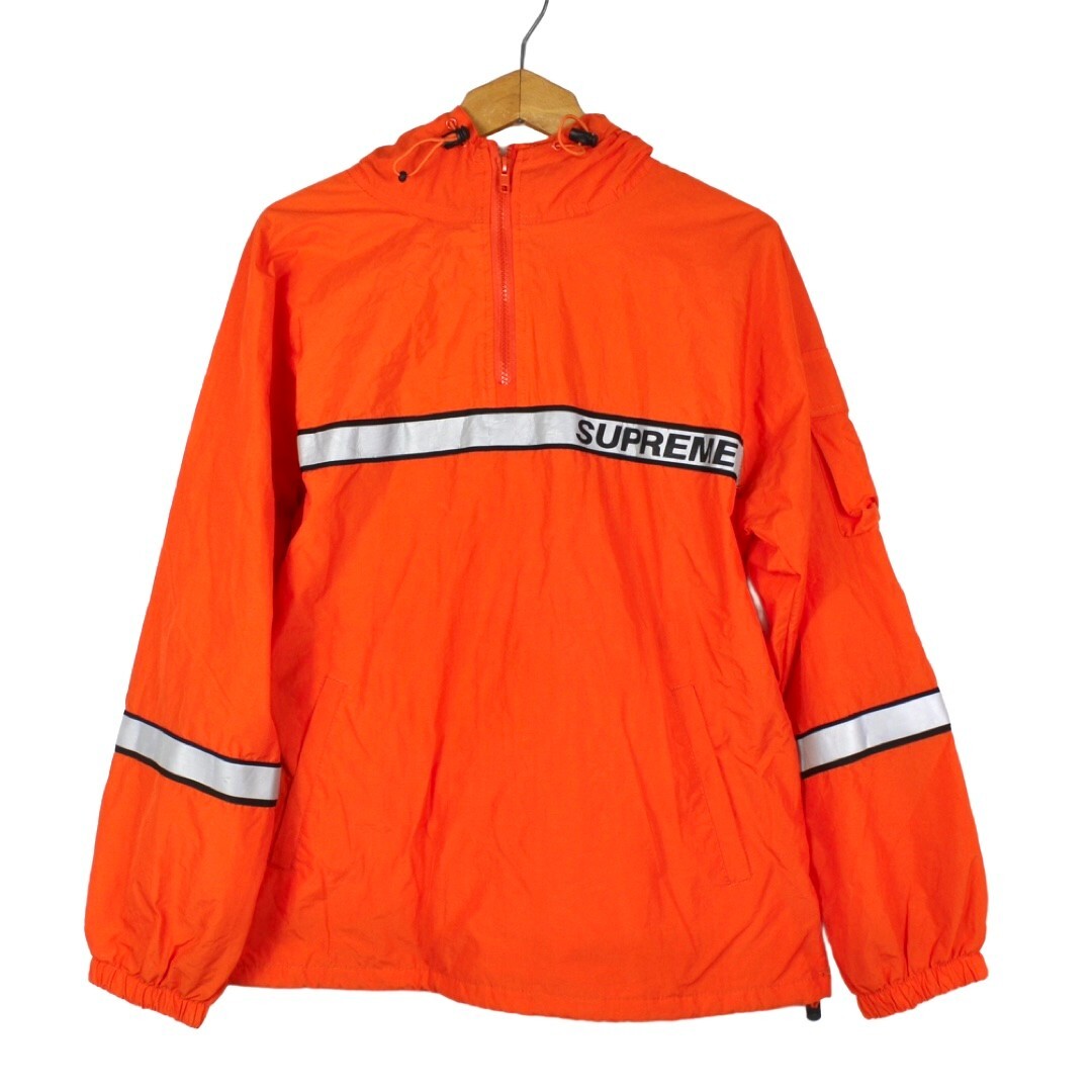 Men's Supreme Orange Reflective Hooded Pullover Jacket Taping Size Small