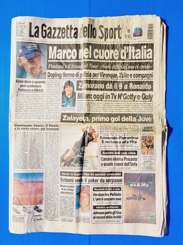 La Gazzetta Dello Sport – 30 Luglio 1998 – Pantani, Bologna, Shevchenko, De Boer