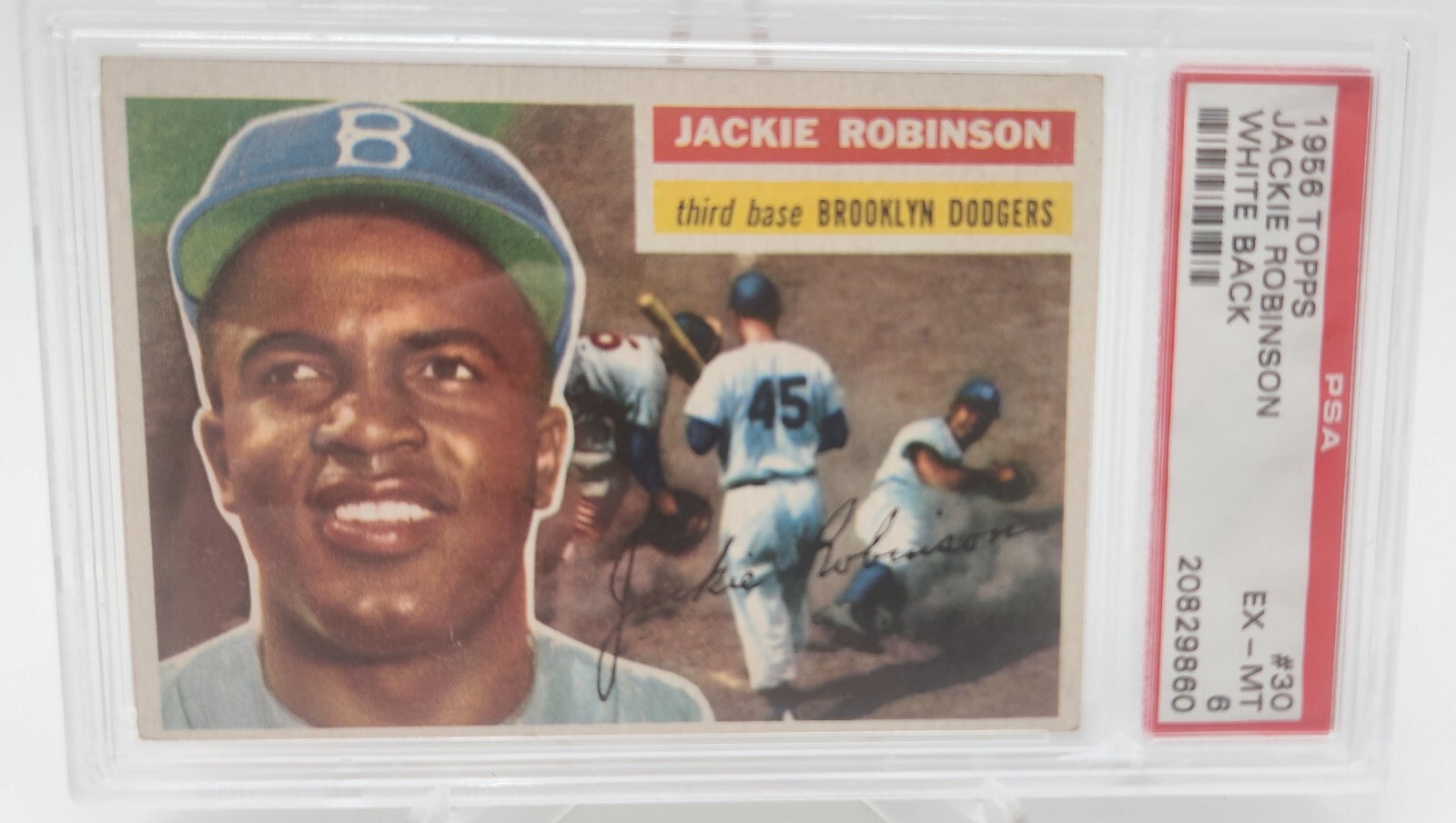 1956 Topps - Jackie Robinson Brooklyn Dodgers #30 White Back EX-MT PSA 6