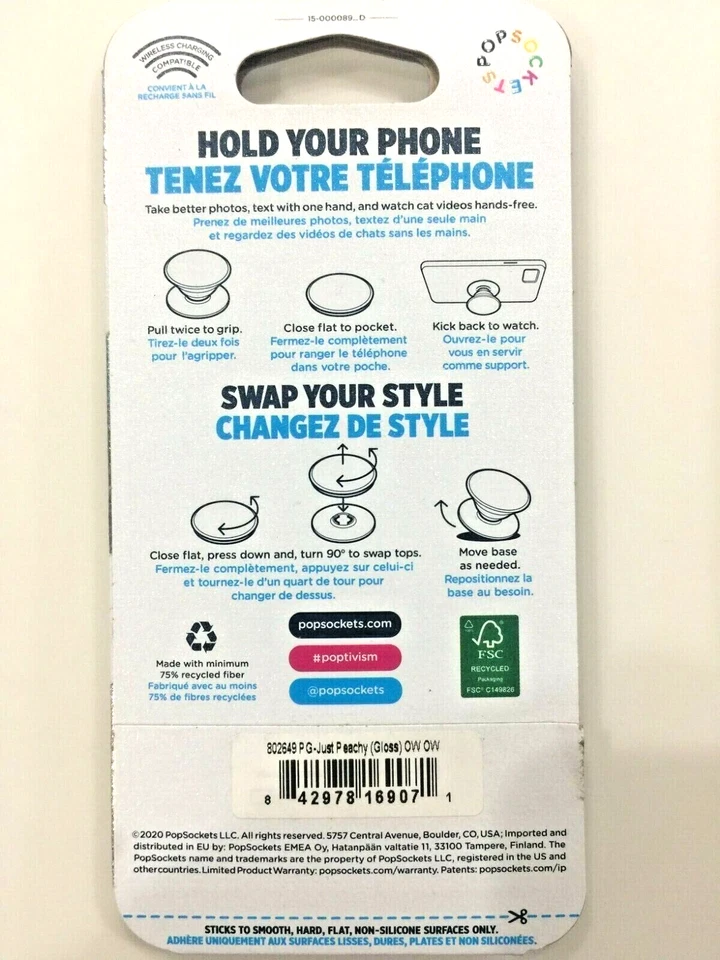 PopSockets PopGrip Cell Phone Grip & Stand - Just Peachy (Gloss) NEW - Image 2 of 4