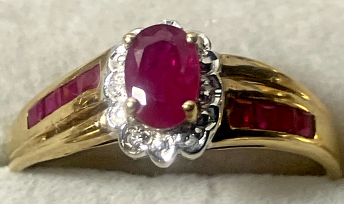 Antique Vintage Ruby Diamond Halo Ring in 10K Gold - Picture 2 of 6