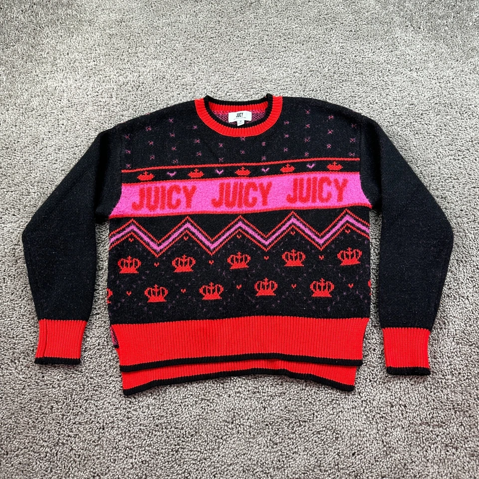 Suéter Juicy Couture Mujer Mediano Negro Rosa Fair Isle Mezcla Acrílica Pullover Foto 2 de 4