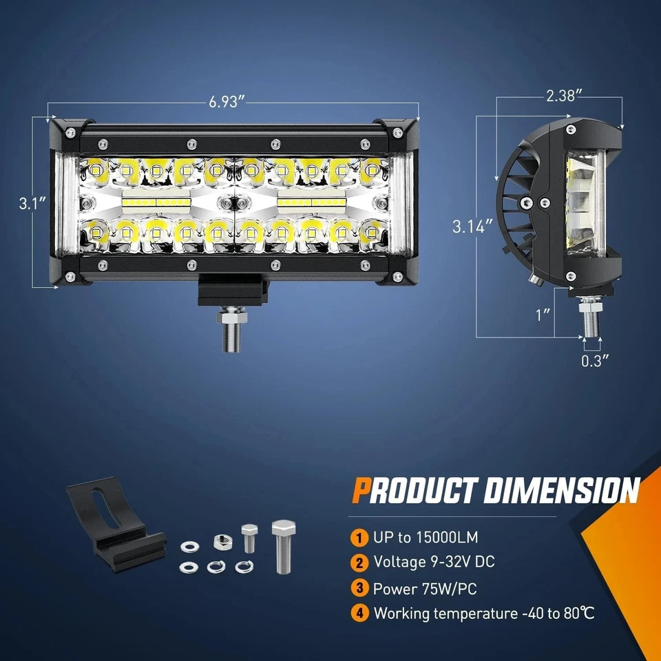 Nilight Side Shooter Light Bar 7 Inch Triple Row Spot Flood Combo Work Off Road - Bild 3 von 4
