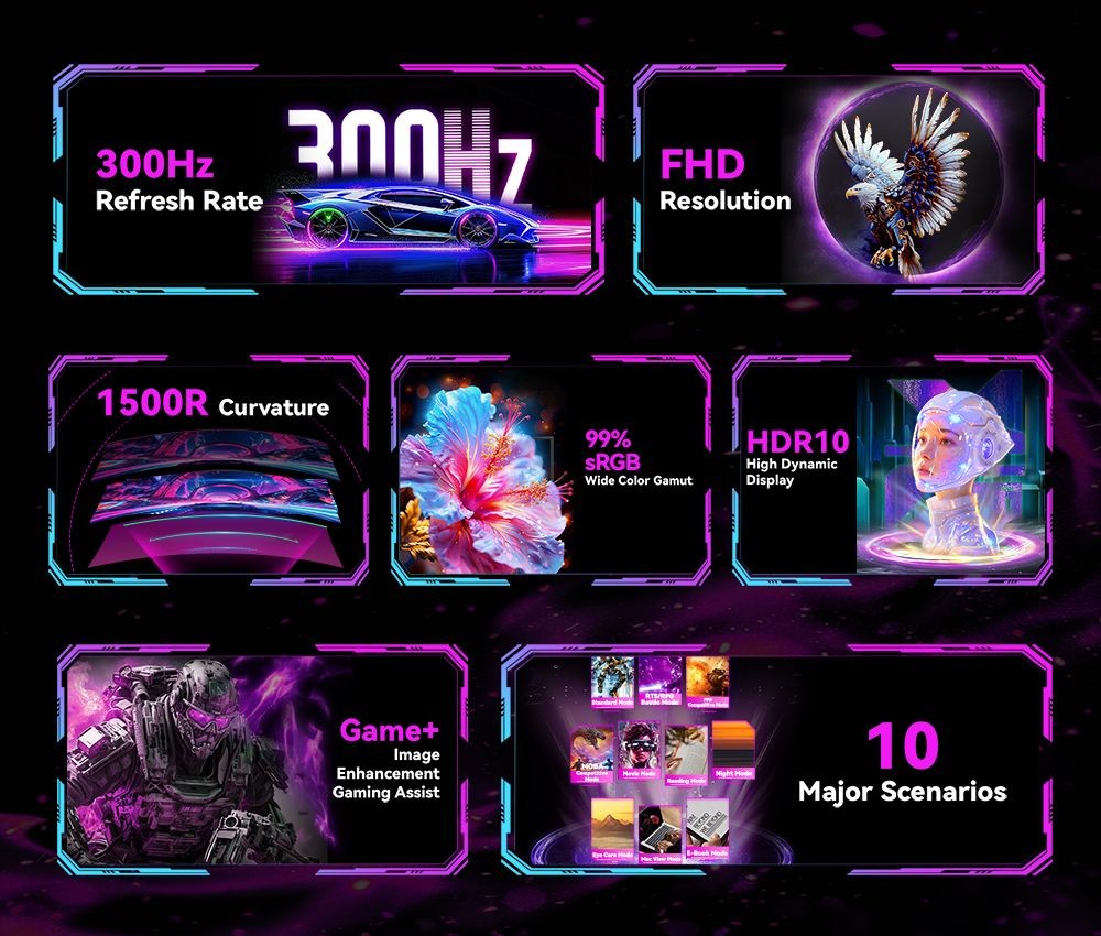Monitor Gaming Titan C27A1H 27" Curvo 1500R FHD 300Hz 1ms GTG HDR10 Montaje VESA, imagen 3