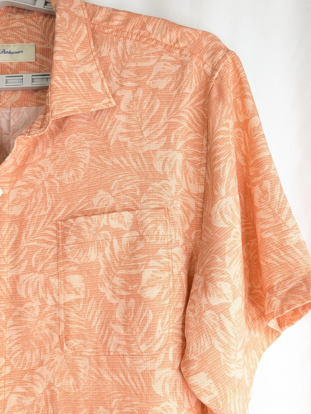 Tommy Bahama Hawaiian Shirt Floral Jacquard Print Coral Tencel Marlan Men XL 52" image 6