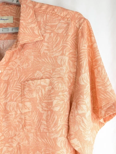 Tommy Bahama Hawaiian Shirt Floral Jacquard Print Coral Tencel Marlan Men XL 52" image 6