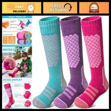 Kids Merino Wool Ski Socks - Thick Thermal Winter Knee High 3 Pairs for Hiking