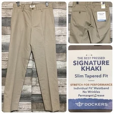 Dockers Signature Khaki Slim Tapered Chino Pants Men’s 30x32 Tan Stretch