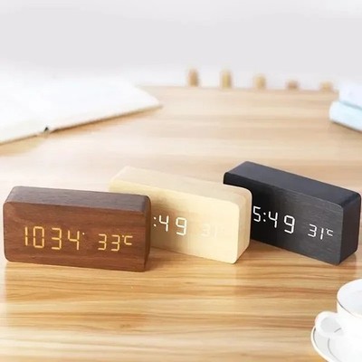 Digitaler LED Wecker Holzoptik mit Temperatur Tischuhr Alarm Uhr