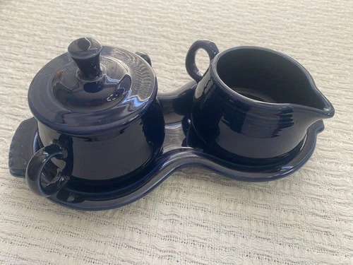 Fiesta Fiestaware Cobalt Blue Sugar & Creamer with Tray Homer Laughlin USA
