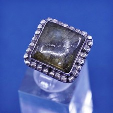 Size 6, vintage Sterling 925 silver handmade ring with square labradorite