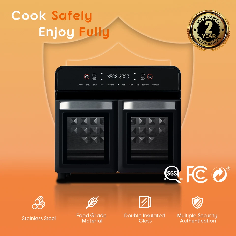 24QT Stainless Steel Dual Zone Air Fryer Oven with Rotisserie - Image 4 of 4