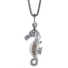 925 Sterling Silver Small Sea Horse Sea Life Pendant 13/16 (21mm) Inch Tall