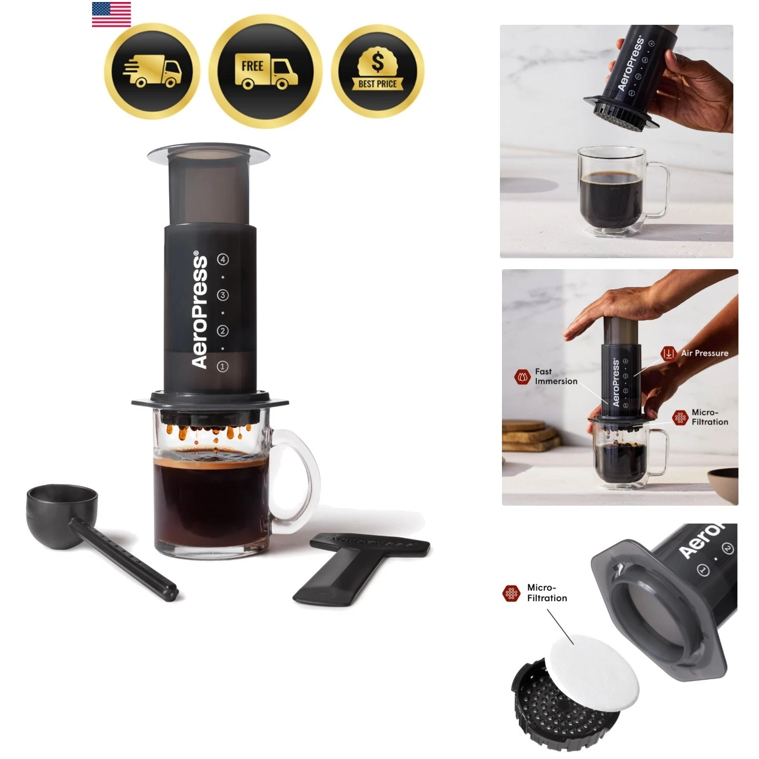 Coffee Press - All-in-One French Press, Pour-Over & Espresso Style Manual Bre...