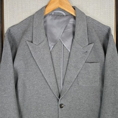 JOHN HENRIC Mens Size Large Soft Knit Unstructured Jacket Blazer Gray Peak Lapel