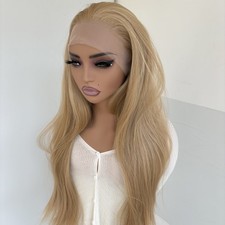 Lace Front Wig Layered Long Straight Heat Resistant Hair Women Honey blonde