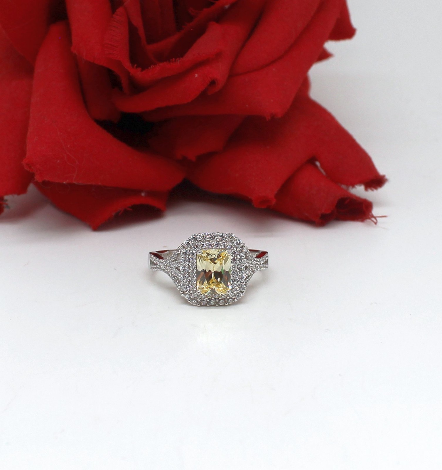 Sterling Silver NWOT JTV Yellow Halo CZ Cocktail  Ring Size 10 4.25g  CAT RESCUE